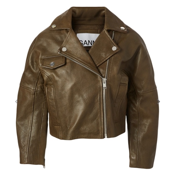 Ganni Jackets & Blazers - GANNI Genuine Leather Moto Biker Crop Jacket